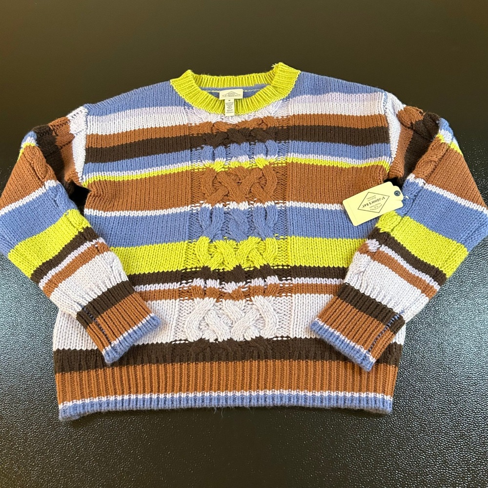 St‎ John's Bay Striped Cable Knit Sweater Pullover Colorful Womens Medium NWT